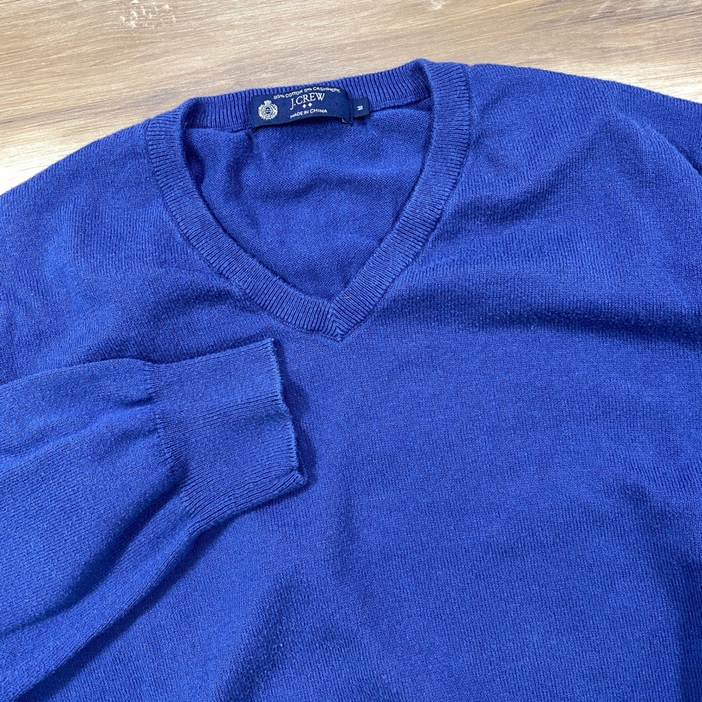 J.Crew V-Neck Sweater Mens M Classic Cotton Cashmere Blend Blue Heritage Casual